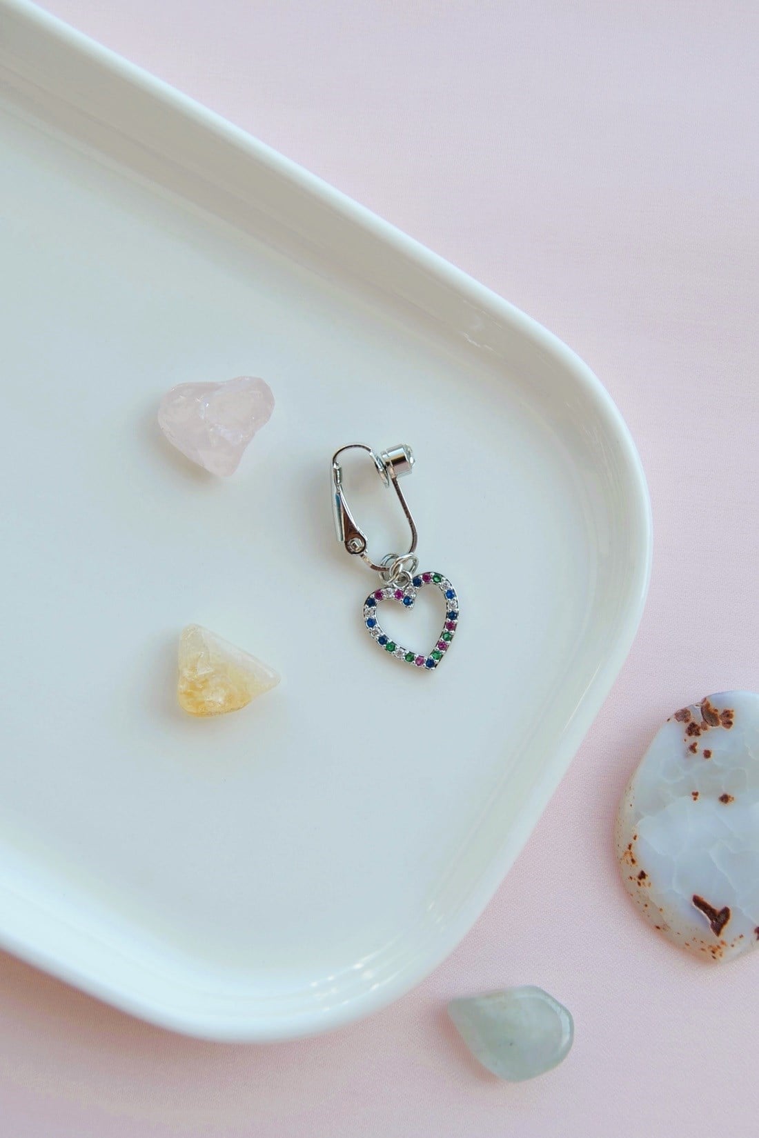 Deliksiz Multicolor Kalp Göbek Piercingi Klipsli Çelik Zirkon Taşlı
