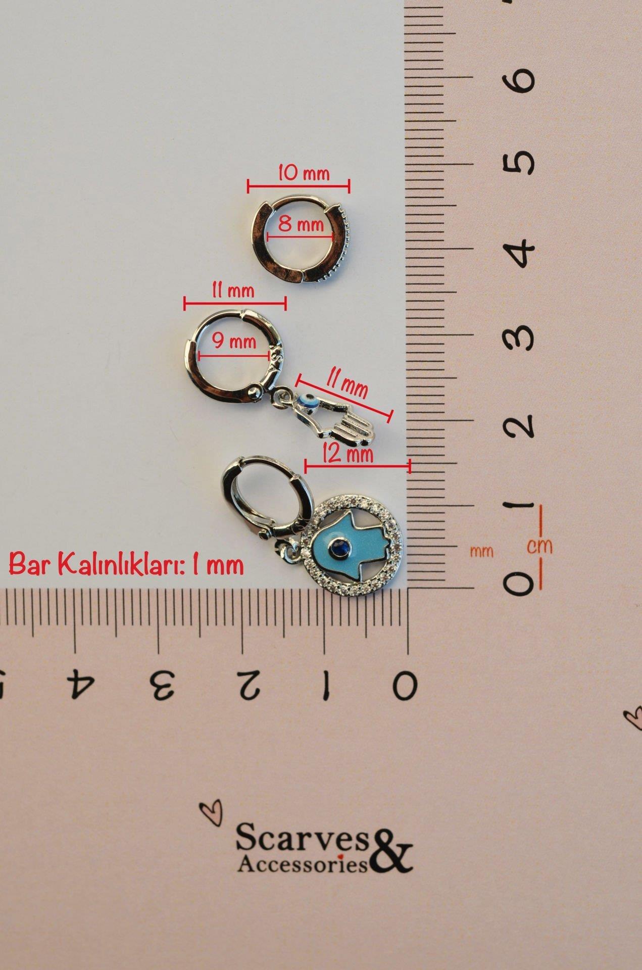 El Nazar Figürlü Mavi 3'lü Küpe Seti