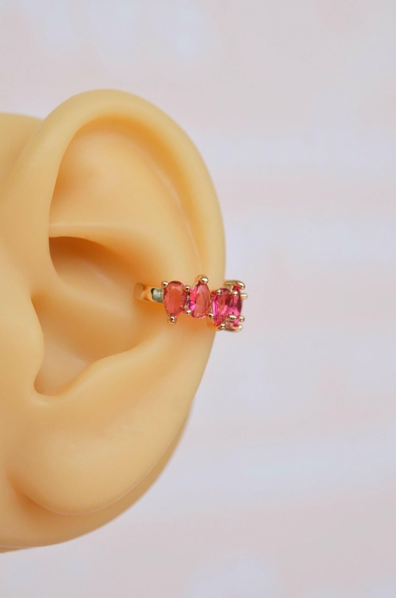 Fuşya Pembe Taşlı Su Yolu Işık Seli Küpe Seti 6 Parça