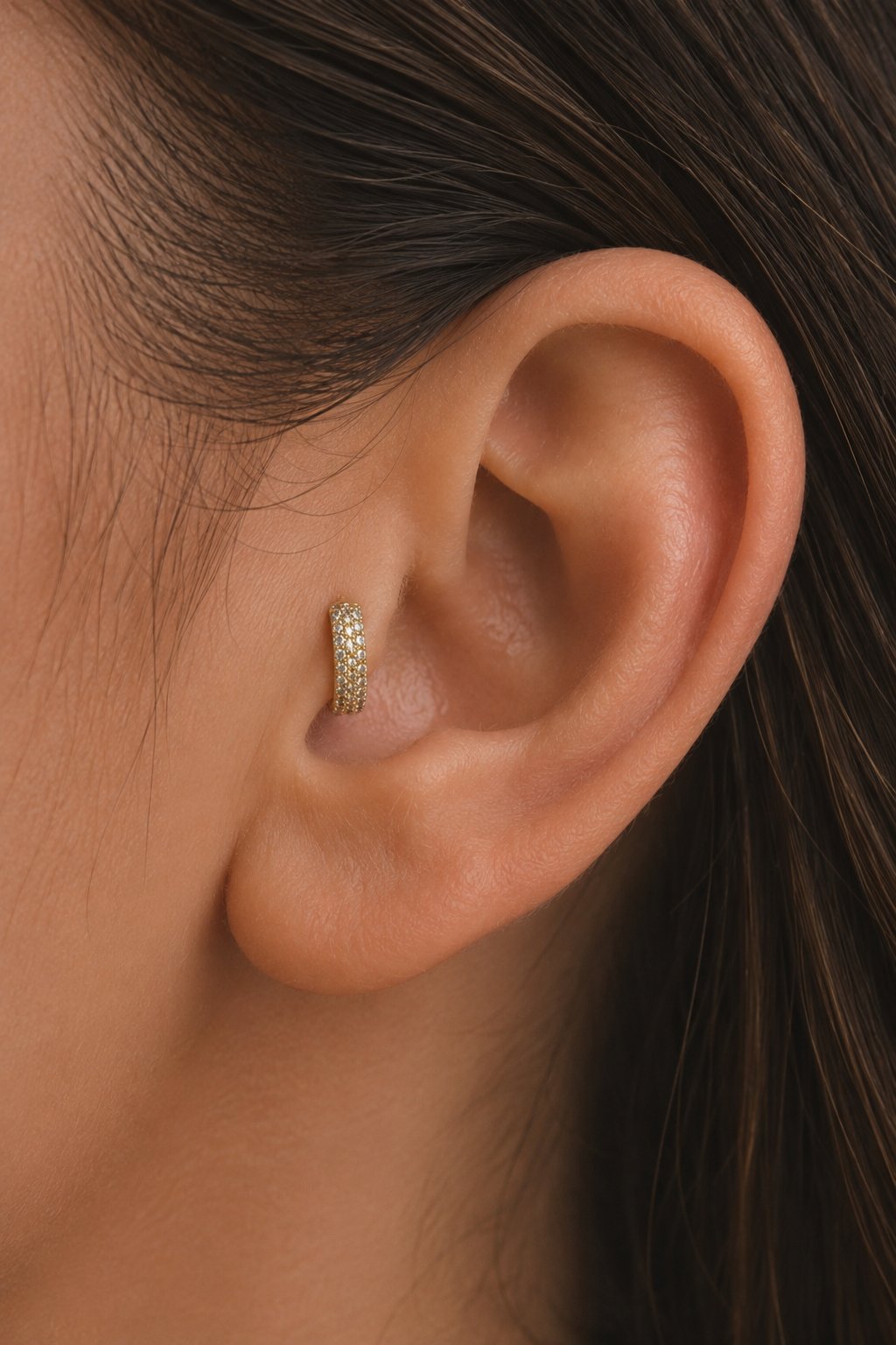Gold Bombeli Taşlı Halka Piercing Tragus Forward Helix Daith Helix