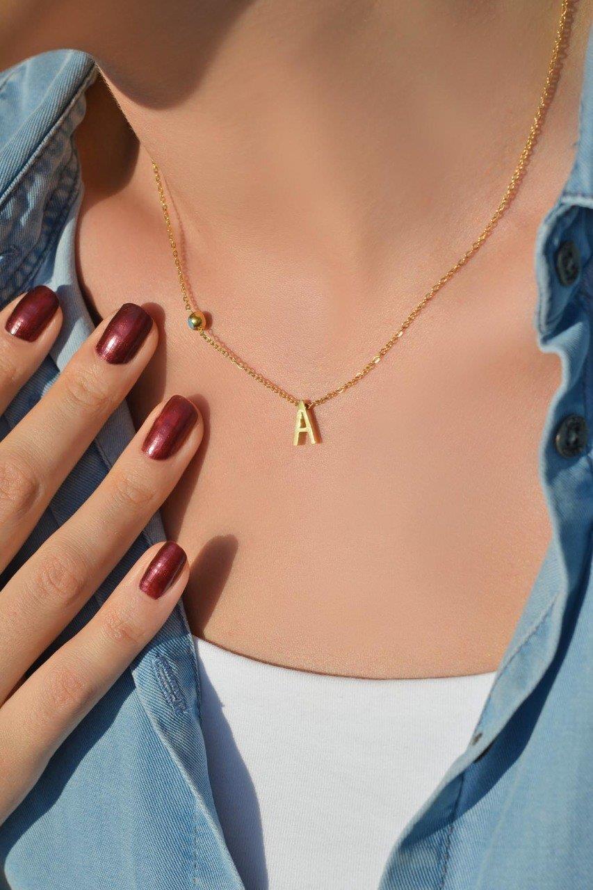 Gold Çelik Harf Kolye A