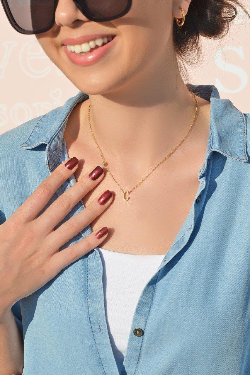 Gold Çelik Harf Kolye C