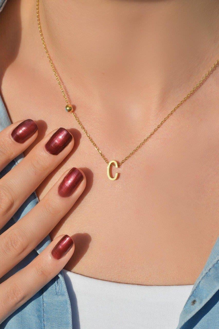 Gold Çelik Harf Kolye C