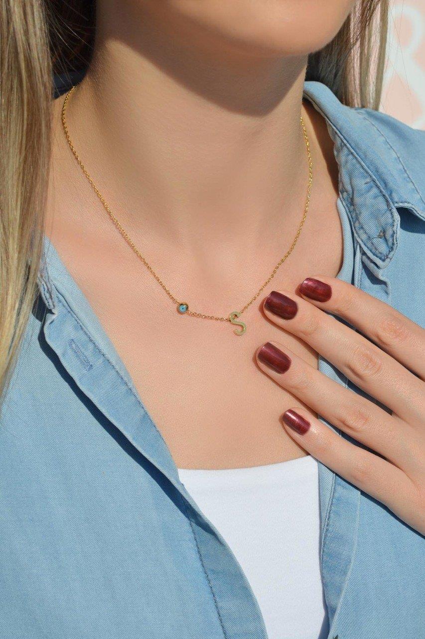 Gold Çelik Harf Kolye S