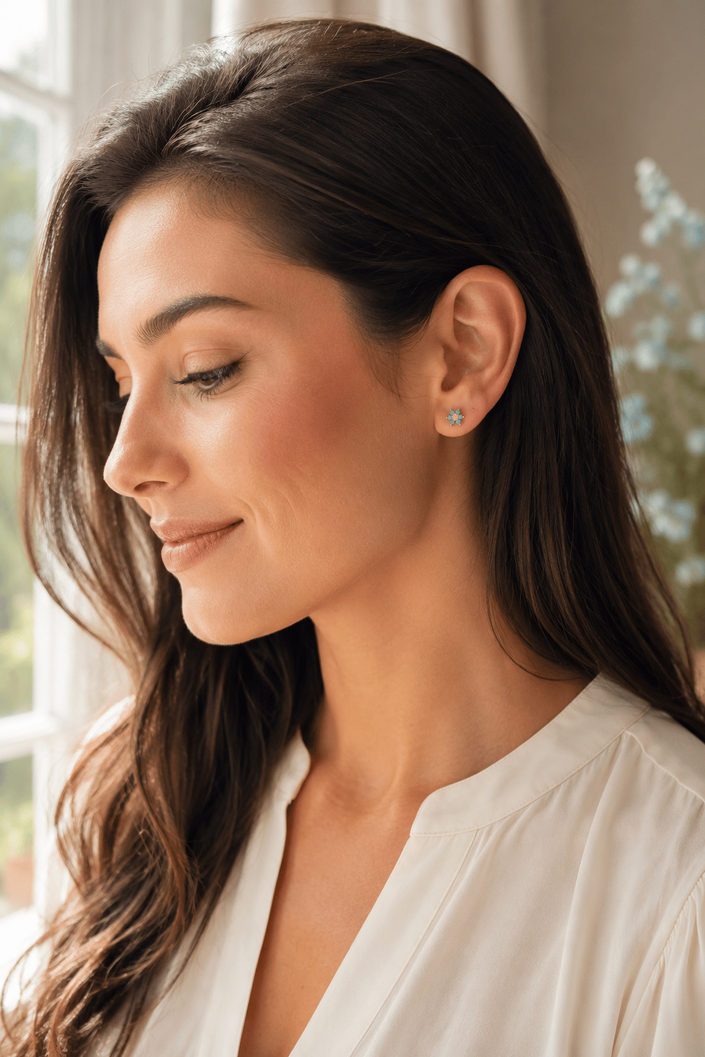 Gold Çelik Mavi Çiçek Piercing Helix Kıkırdak
