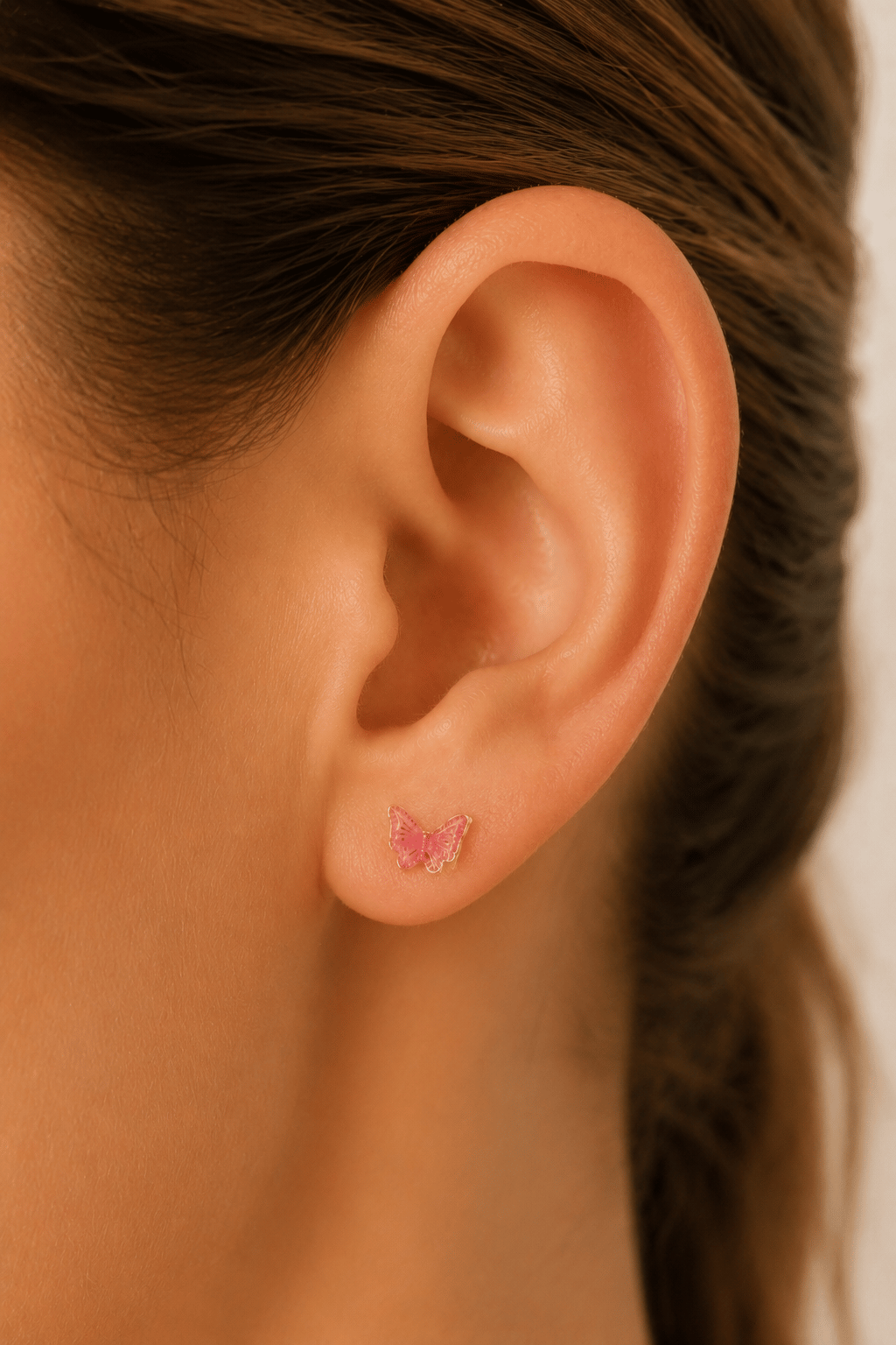 Gold Çelik Pembe Kelebek Helix Piercing Kıkırdak Lob