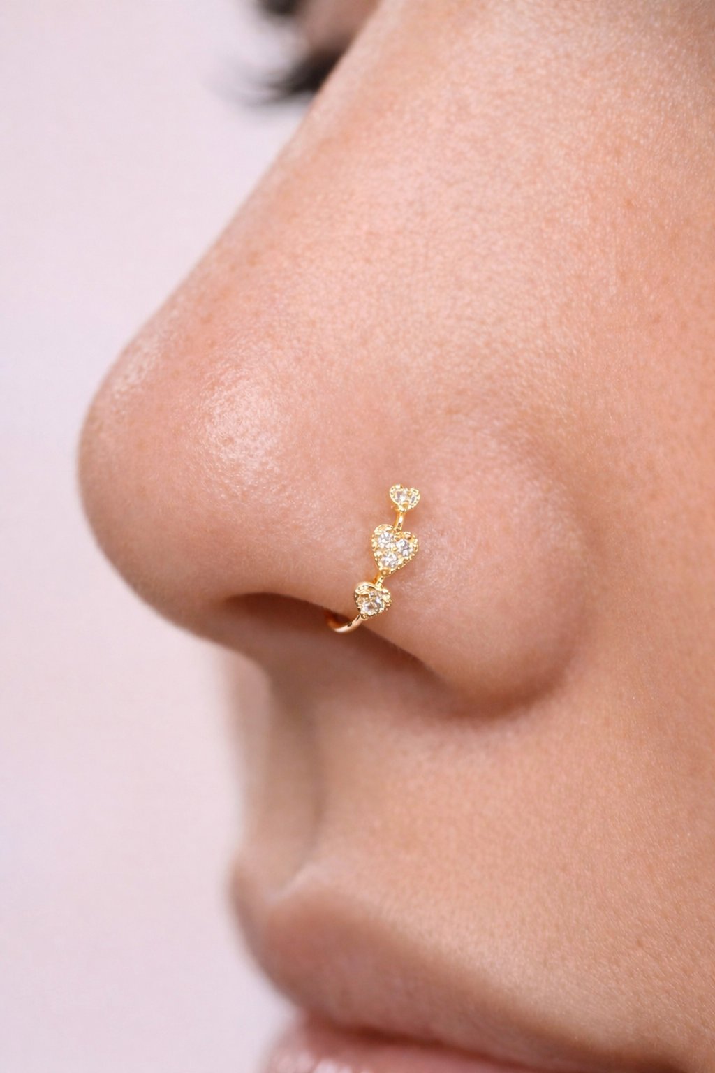 Gold Kaplama Sıralı Kalp Figürlü Gümüş Hızma 925 Mini 3 Kalpli Hızma