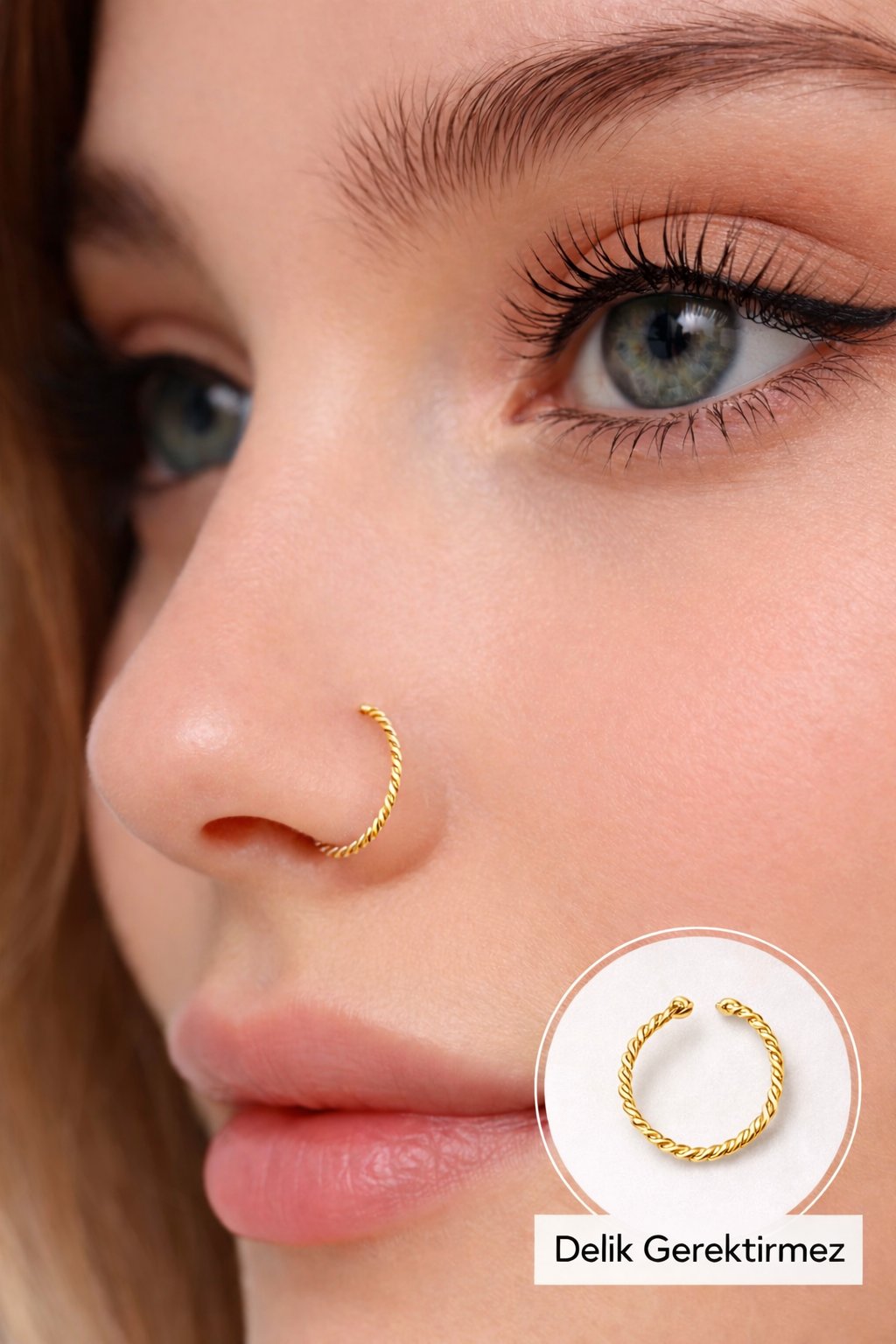 Gold Renk 925 Ayar Geçirmeli Düz Burgu Halka Model Hızma