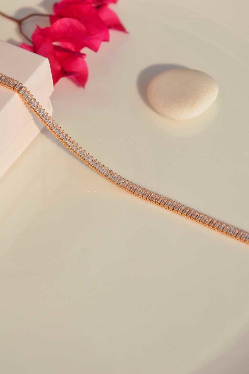 Gold Renk Baget Zirkon Taşlı Su Yolu Choker Kolye