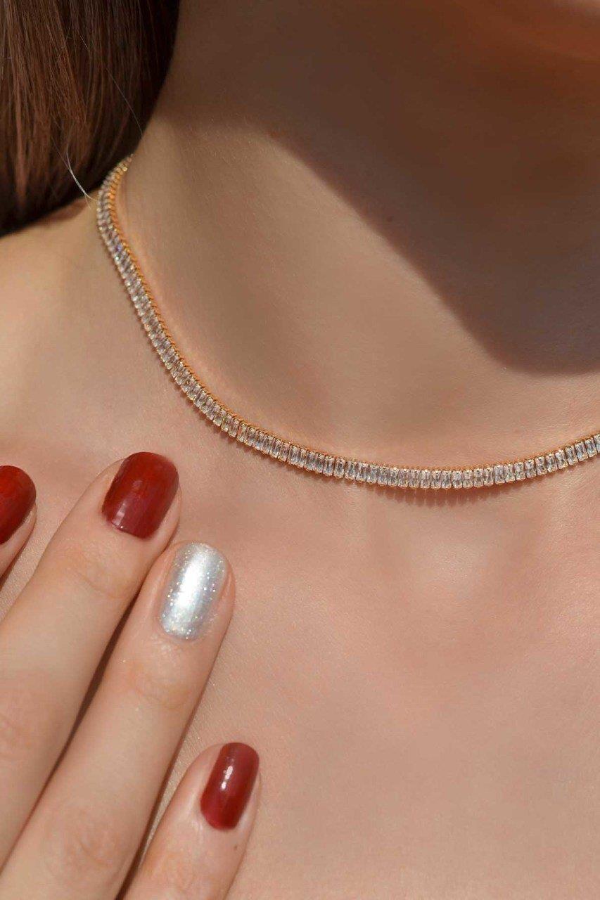 Gold Renk Baget Zirkon Taşlı Su Yolu Choker Kolye