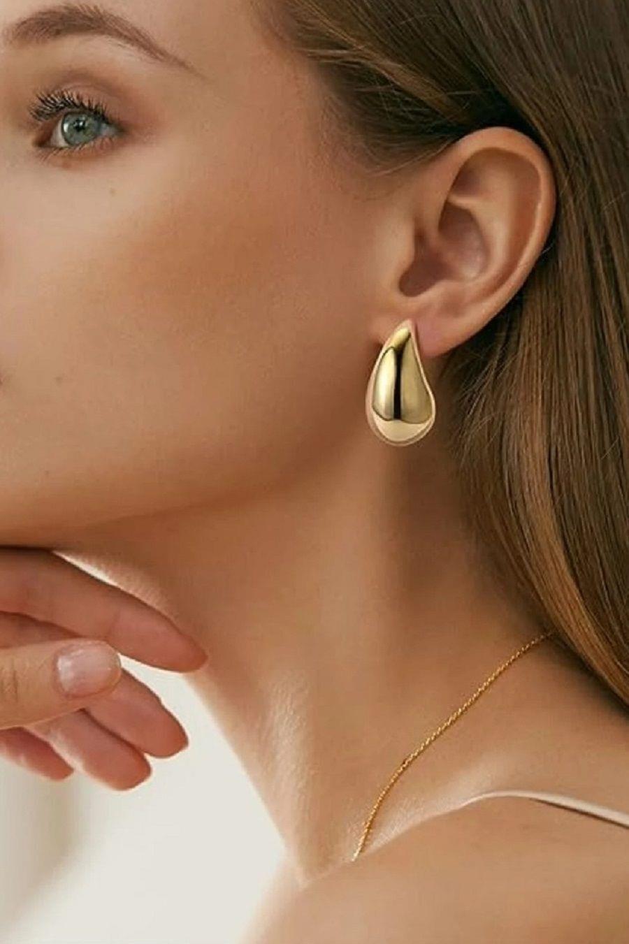 Gold Renk Çelik Damla Küpe