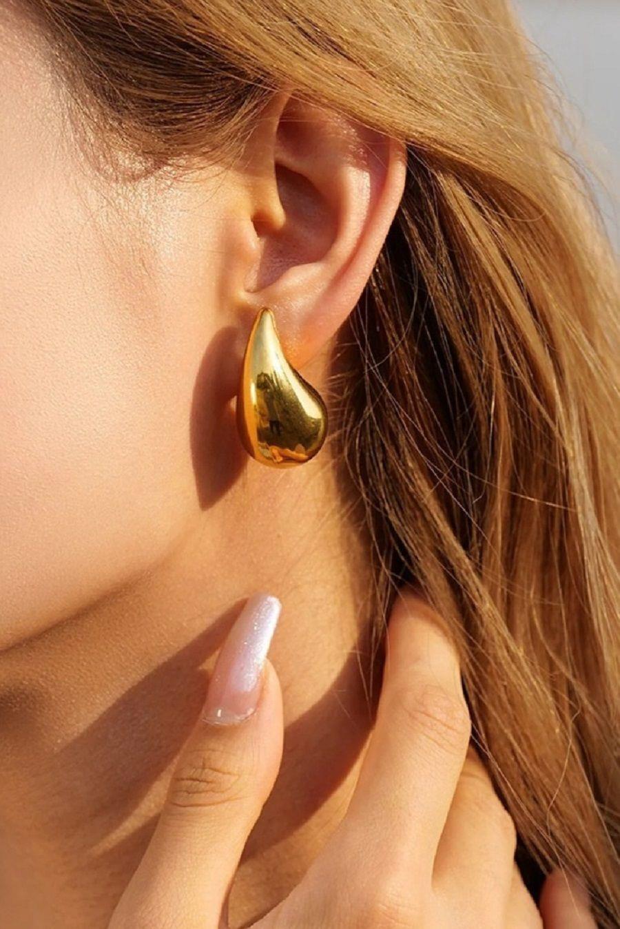 Gold Renk Çelik Damla Küpe