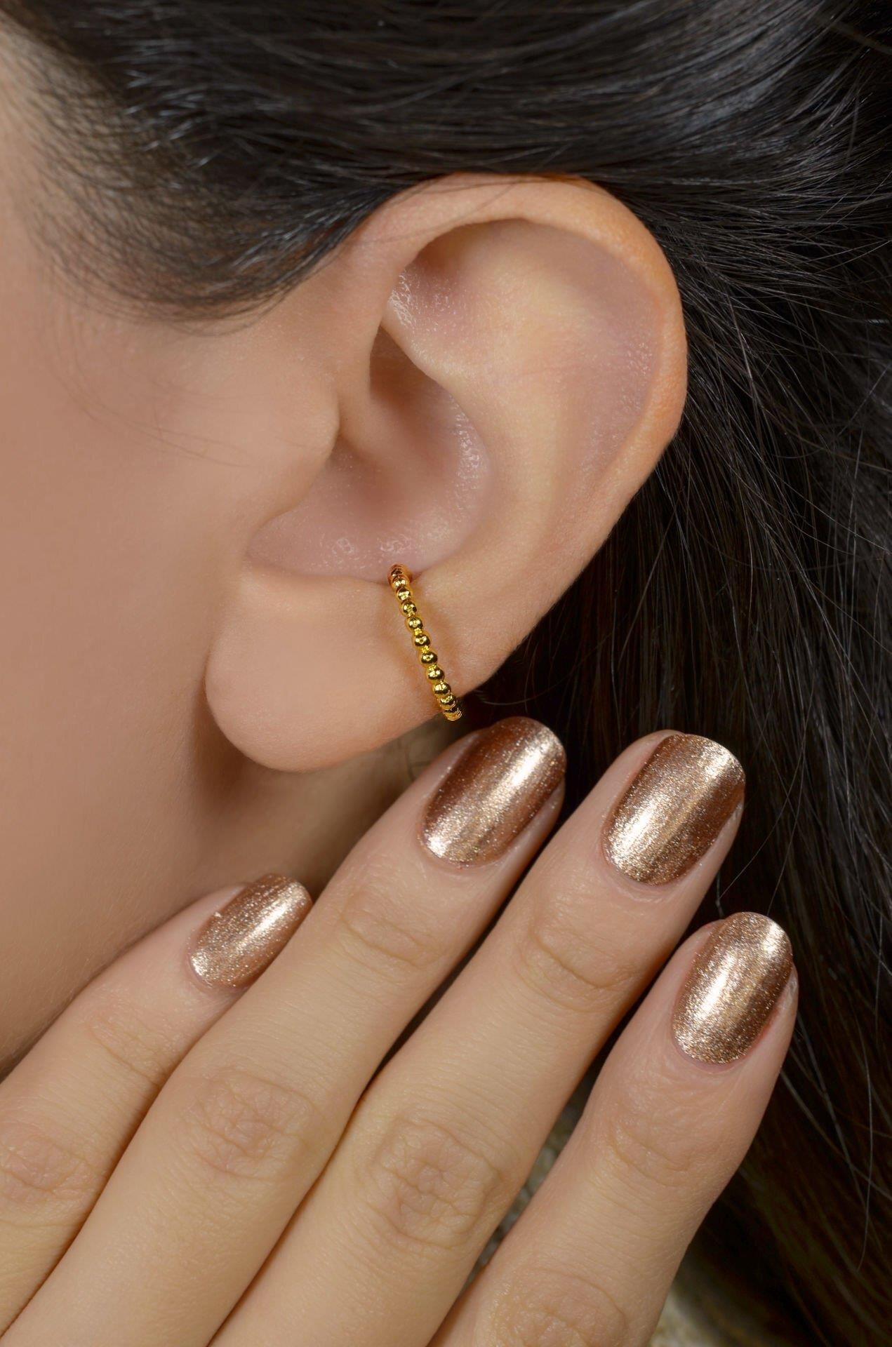 Gold Renk Earcuff Sıkıştırma Kıkırdak Küpesi