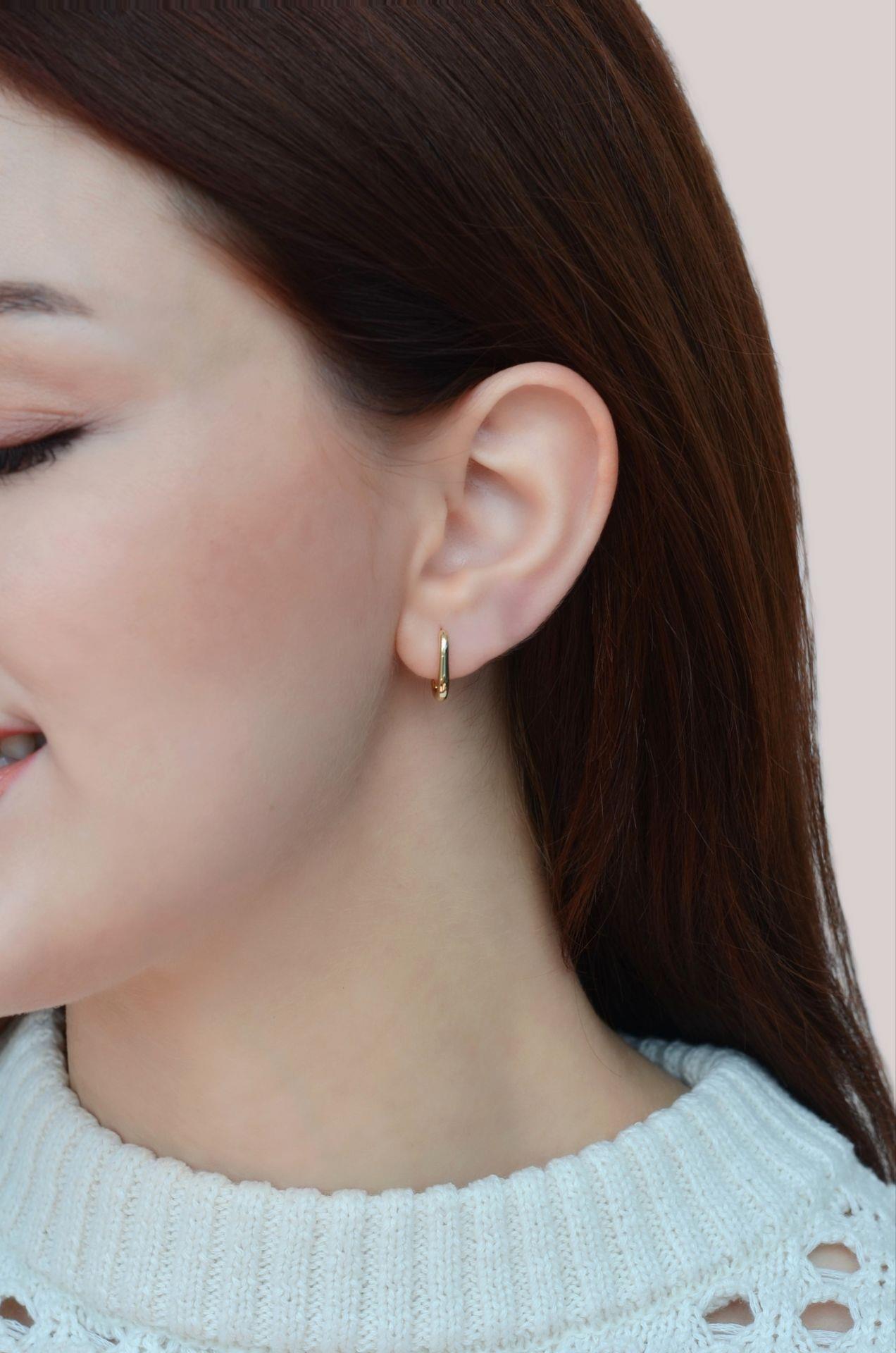 Gold Renk Mini Oval Halka Küpe