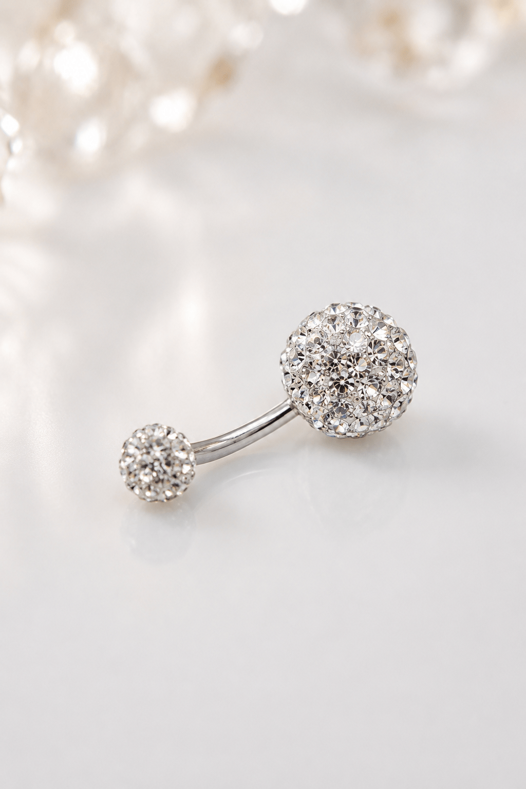 Gümüş Renk Işıltılı Top Çelik Göbek Piercing