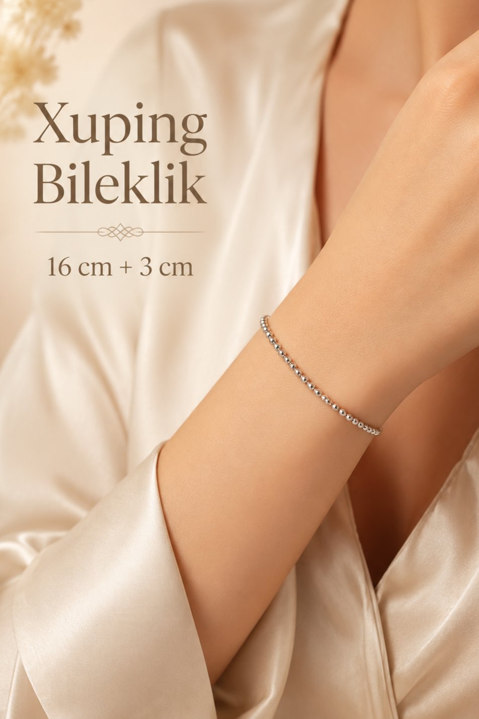 Gümüş Renk Topçuklu Kadın Bileklik 16 cm + 3 cm