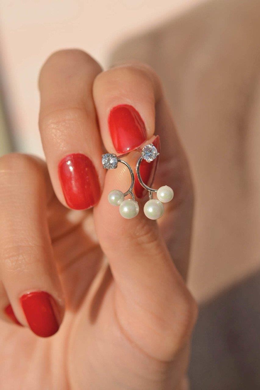 Gümüş Renk Zirkonlu İnci Küpe