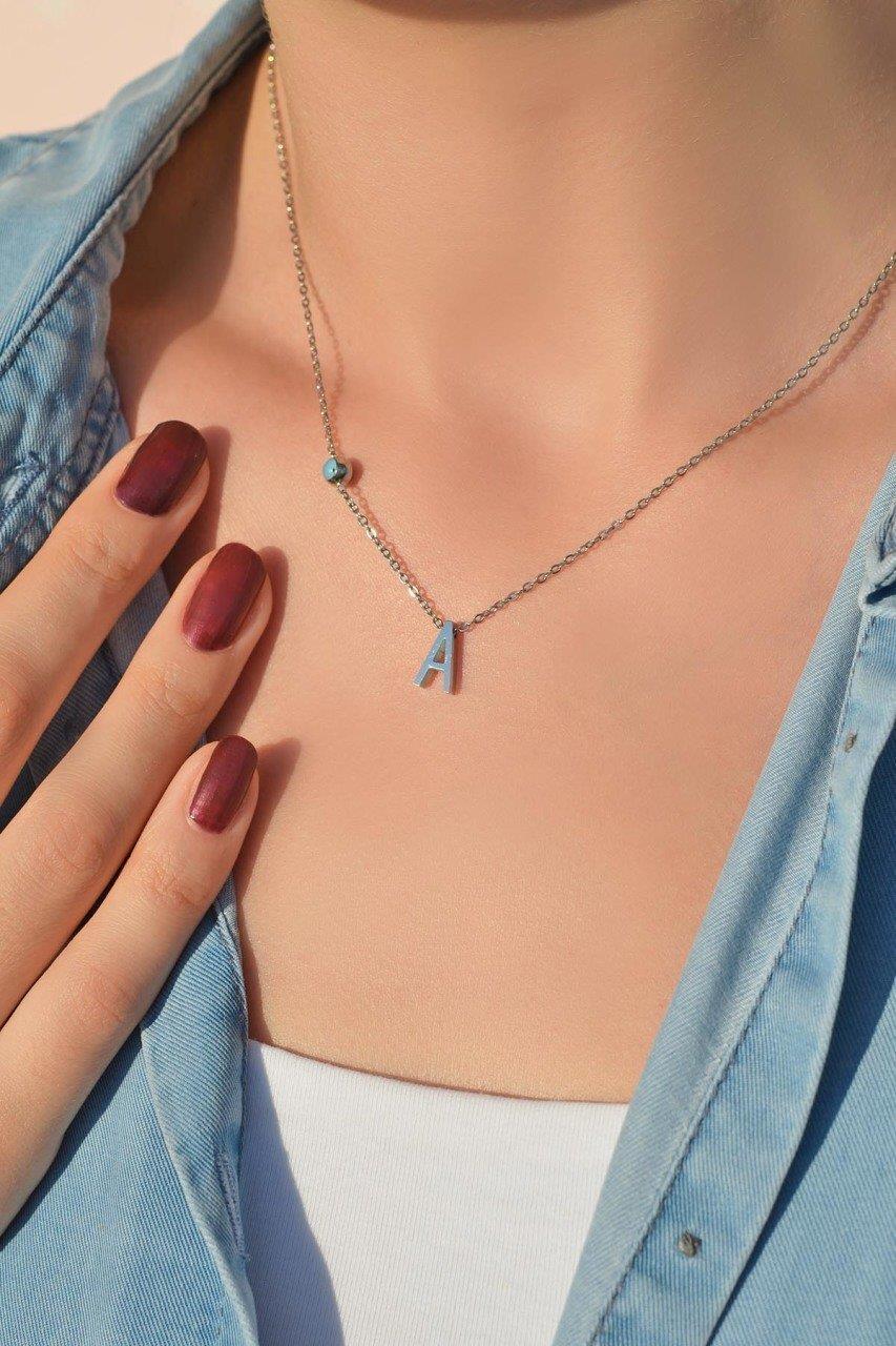 Gümüş Renkli Çelik Harf Kolye A