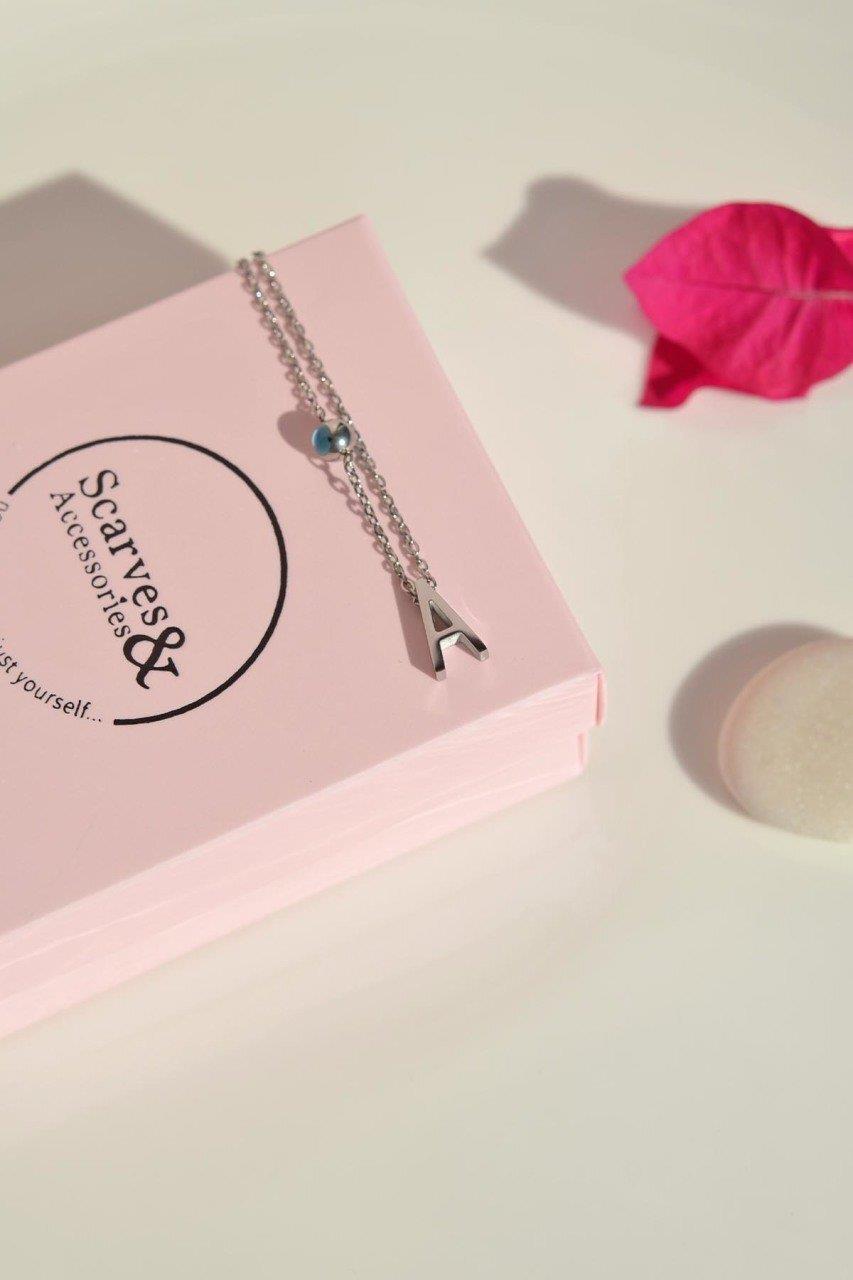 Gümüş Renkli Çelik Harf Kolye A