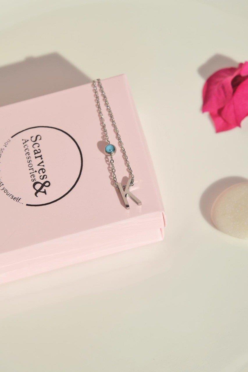 Gümüş Renkli Çelik Harf Kolye K