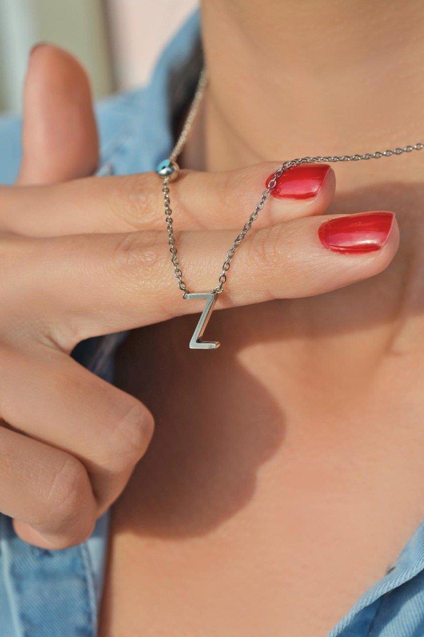 Gümüş Renkli Çelik Harf Kolye Z