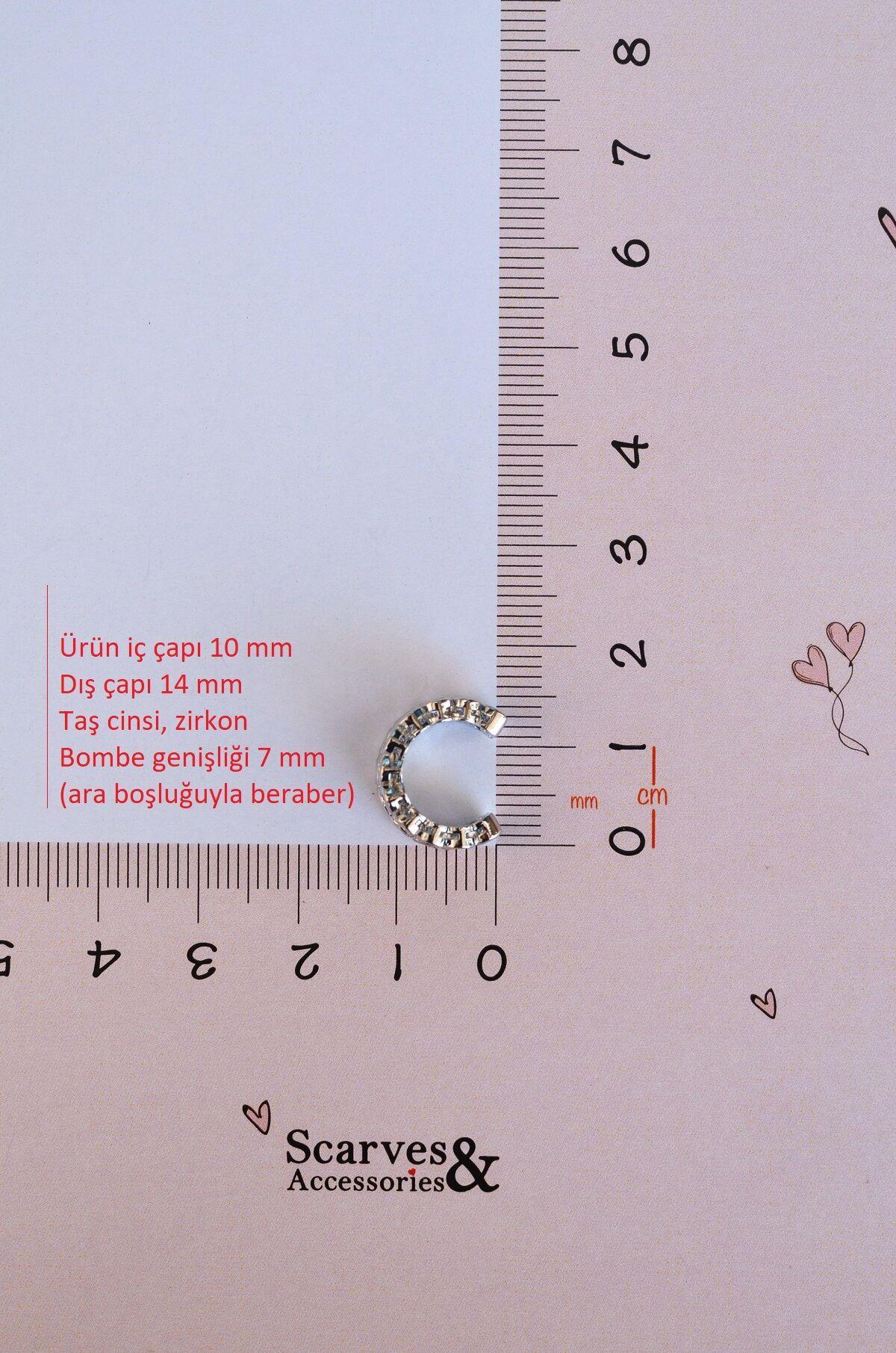 Gümüş Renkli İki Sıralı Taşlı Earcuff Sıkıştırmalı Kıkırdak Küpesi