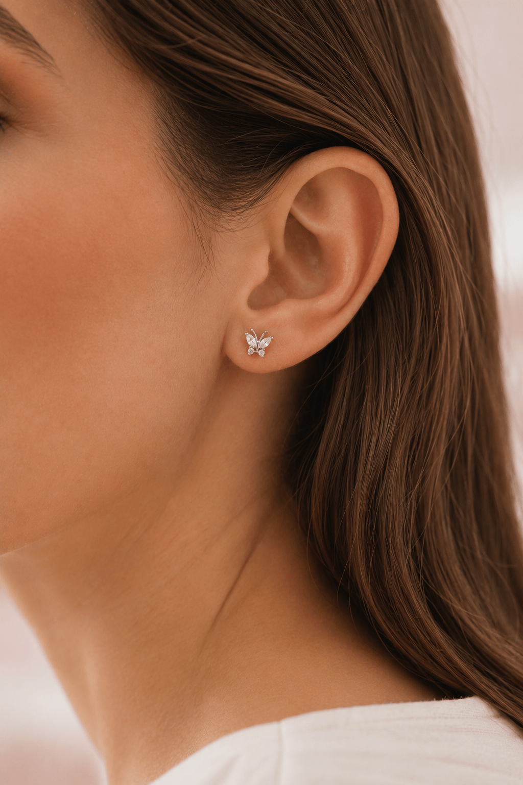 Gümüş Renkli Kelebek Figürlü Piercing Helix Kıkırdak Conch Lob