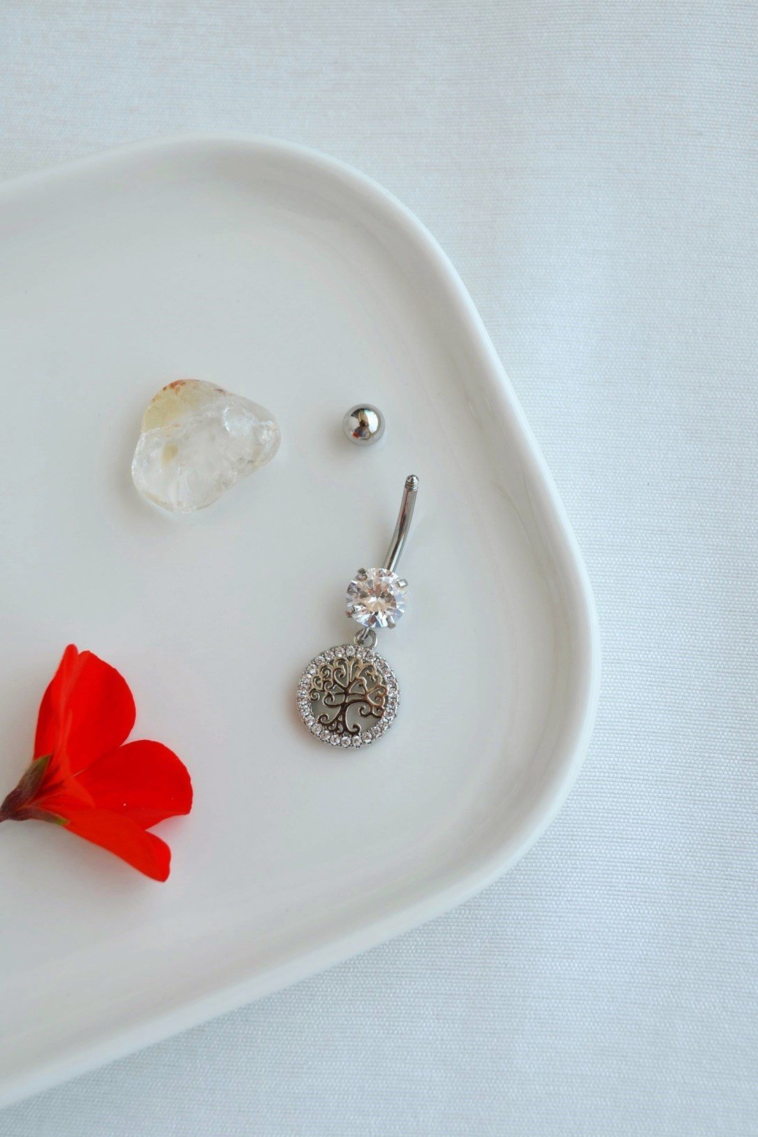 Hayat Ağacı Sallantılı Zirkon Taşlı Çelik Göbek Piercing
