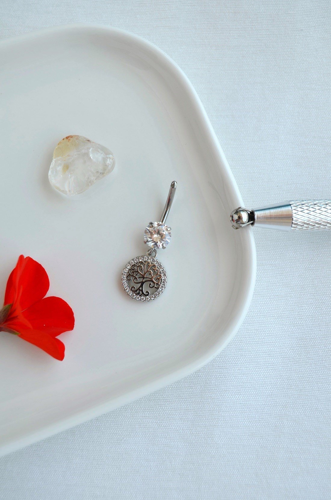 Hayat Ağacı Sallantılı Zirkon Taşlı Çelik Göbek Piercing