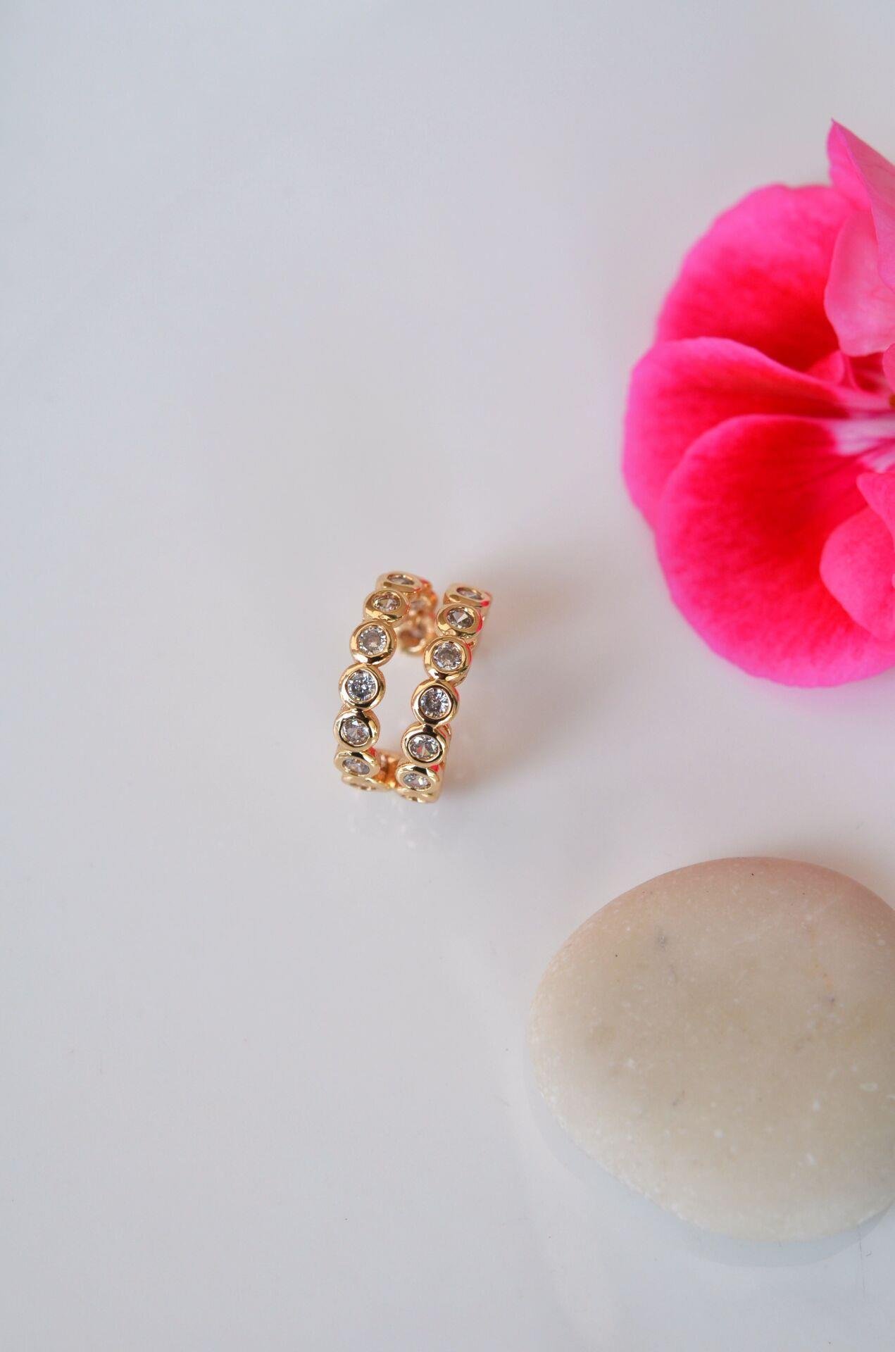 İki Sıralı Taşlı Earcuff Sıkıştırmalı Kıkırdak Küpesi