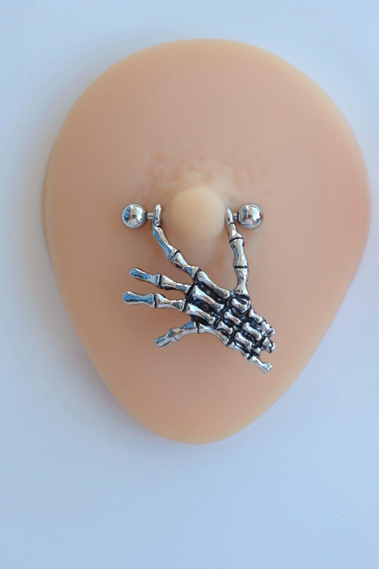 İskelet El Çelik Nipple Piercing Tutan El Model Meme Ucu Piercingi
