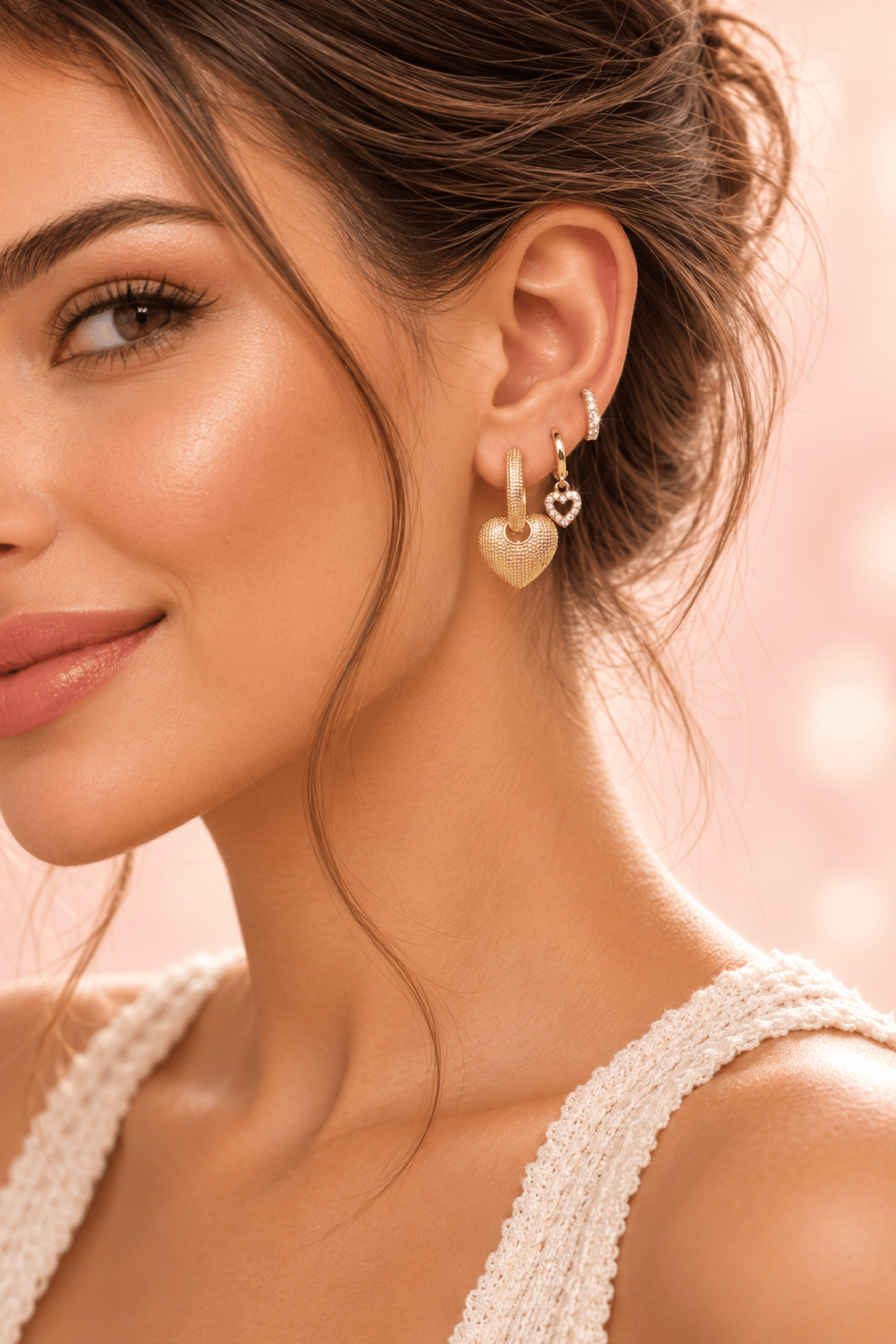 Kalp Charm Detaylı 3'lü Halka Küpe Seti 