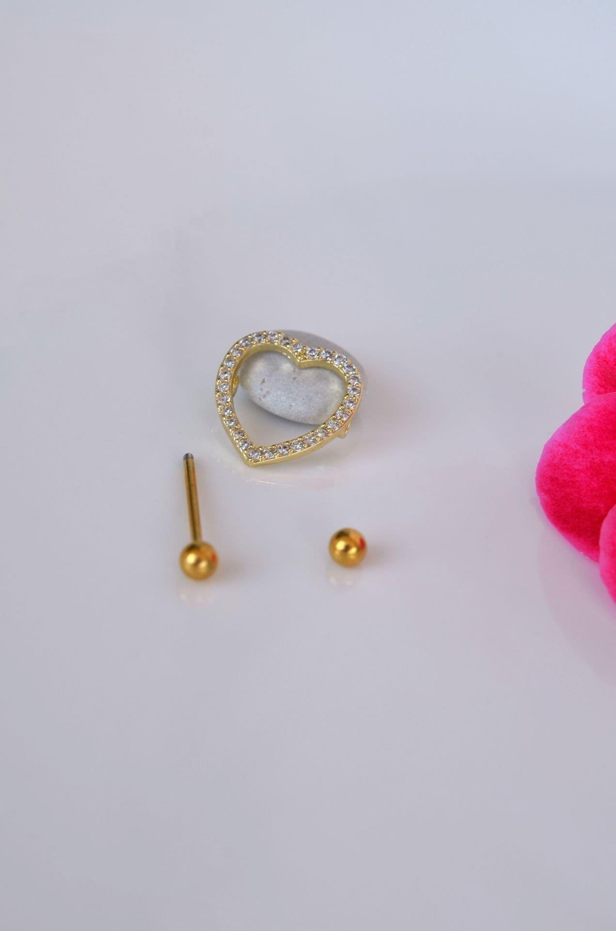 Kalp Model Nipple Piercing Çelik Meme Ucu Piercingi Gold Renkli
