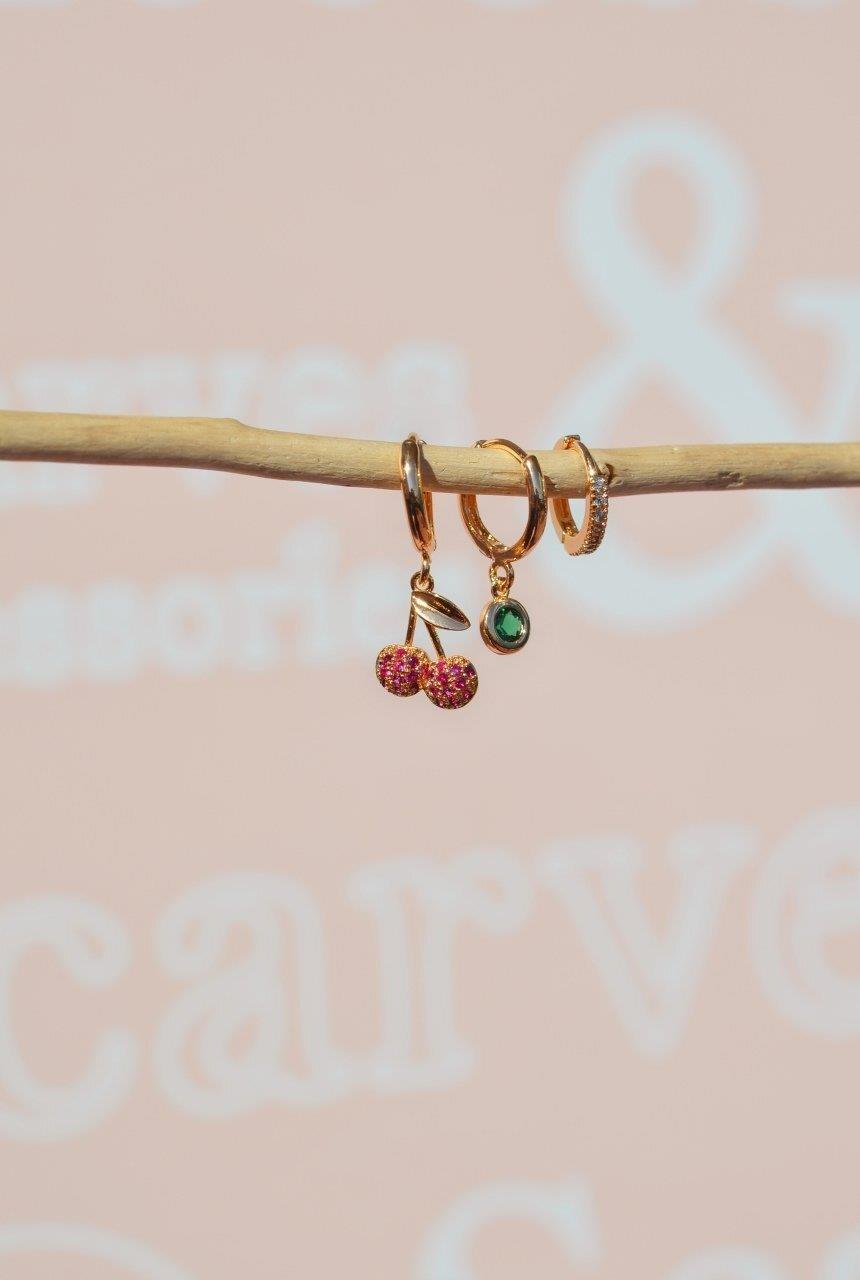 Kiraz Detaylı 3'lü Küpe Seti