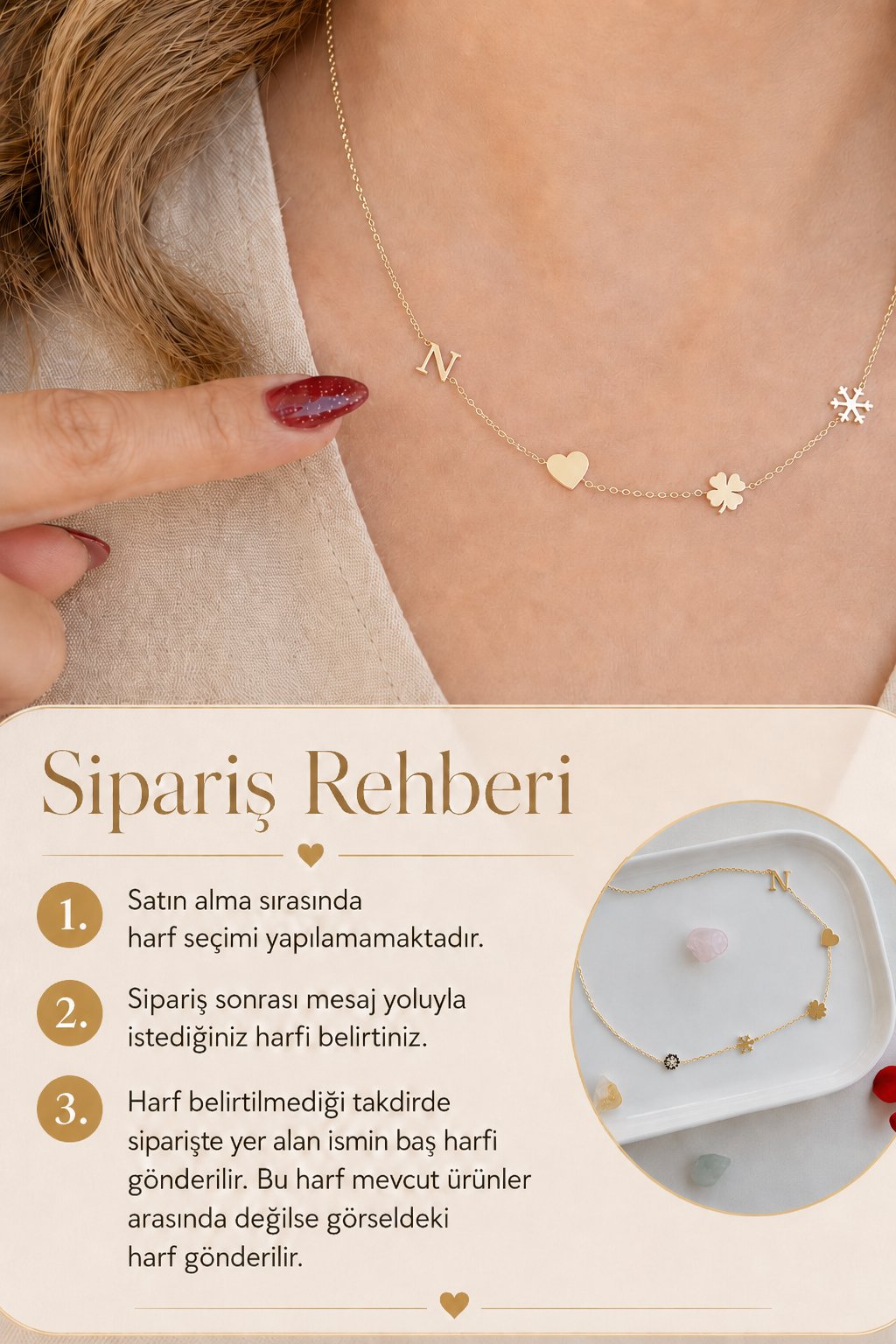 Kişiselleştirilebilir Harfli Figürlü Kolye – 14K Gold Renk