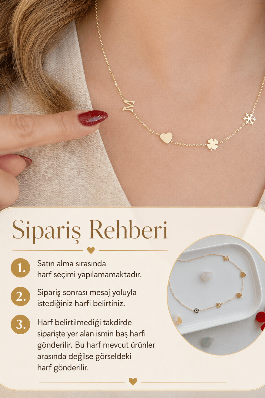 Kişiselleştirilebilir Harfli Figürlü Kolye – 14K Gold Renk