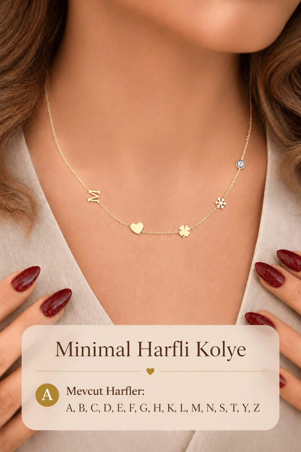 Kişiselleştirilebilir Harfli Figürlü Kolye – 14K Gold Renk
