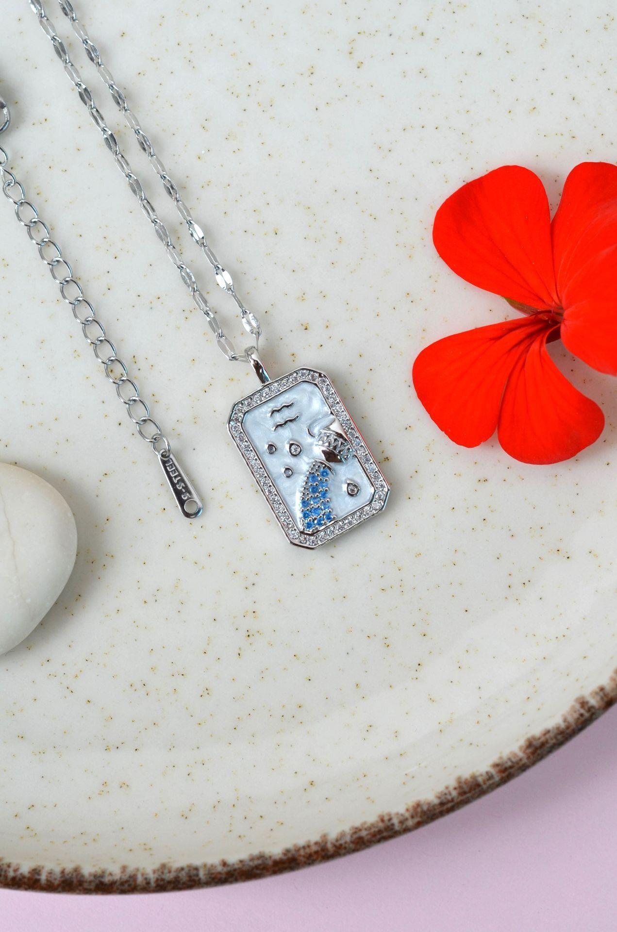 Kova Burcu Kolye Çelik Burç Kolye Kova Gümüş Renk