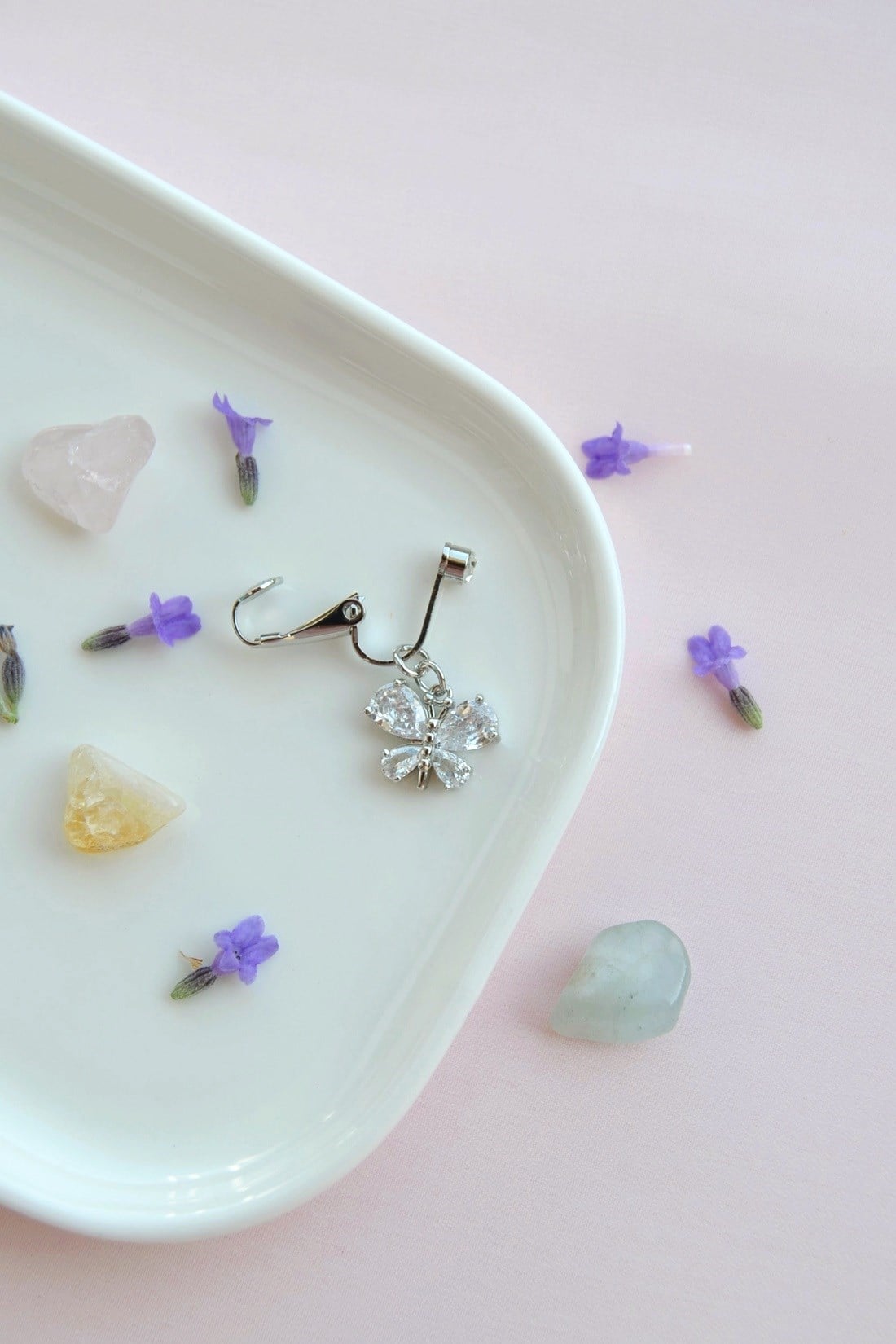 Kristal Kanatlı Kelebek Klipsli Göbek Piercingi Deliksiz Zirkon Taşlı Çelik