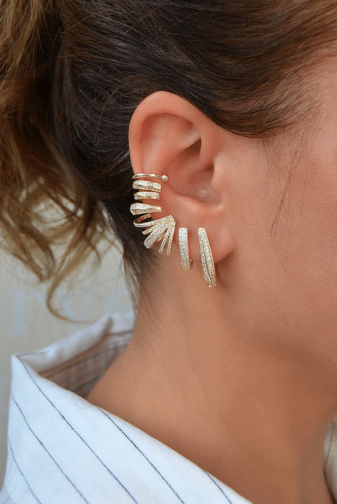 Kulağı Kaplayan Çoklu Earcuff – Zirkon Taşlı Özel Tasarım (Tek Adet)
