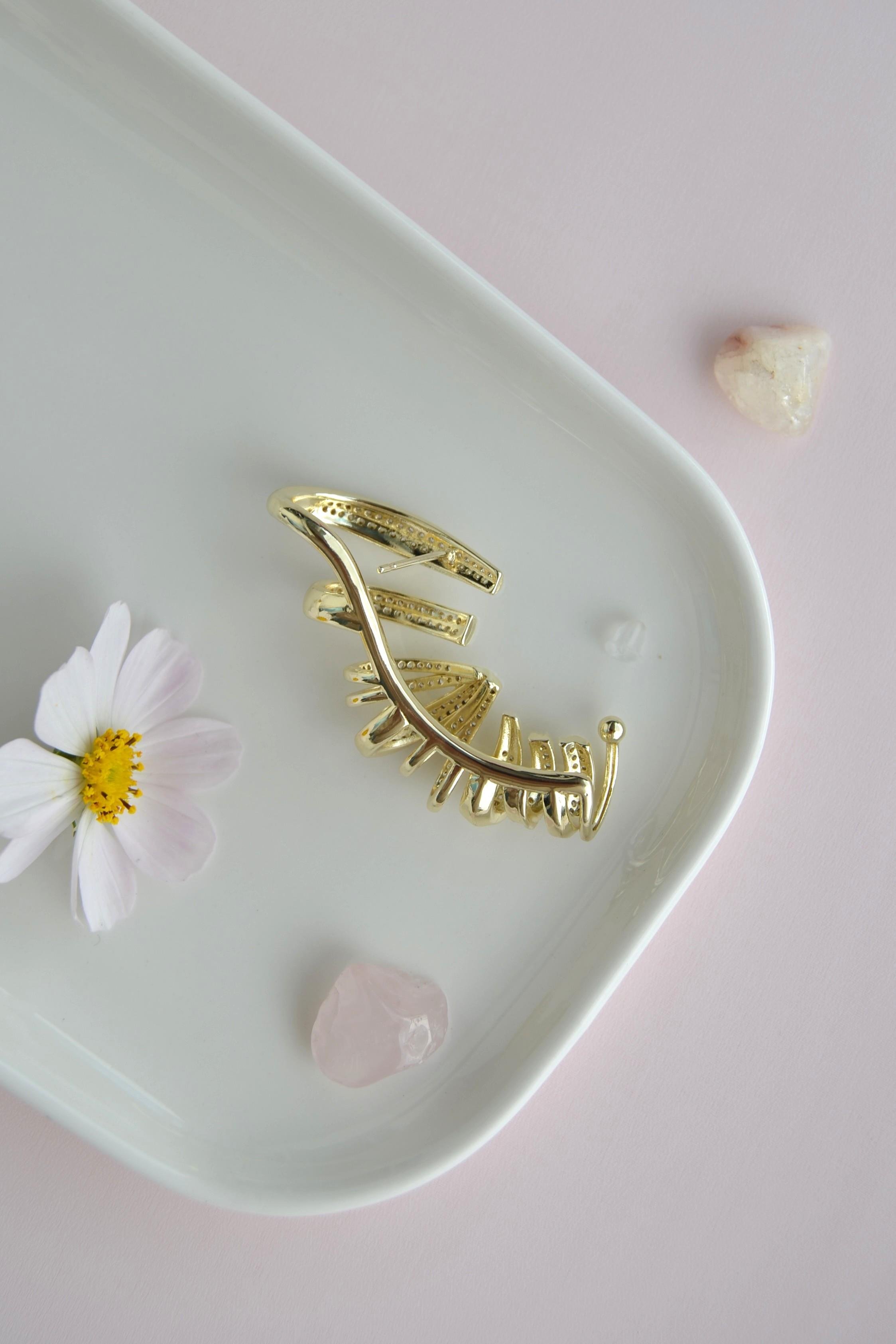 Kulağı Kaplayan Çoklu Earcuff – Zirkon Taşlı Özel Tasarım (Tek Adet)