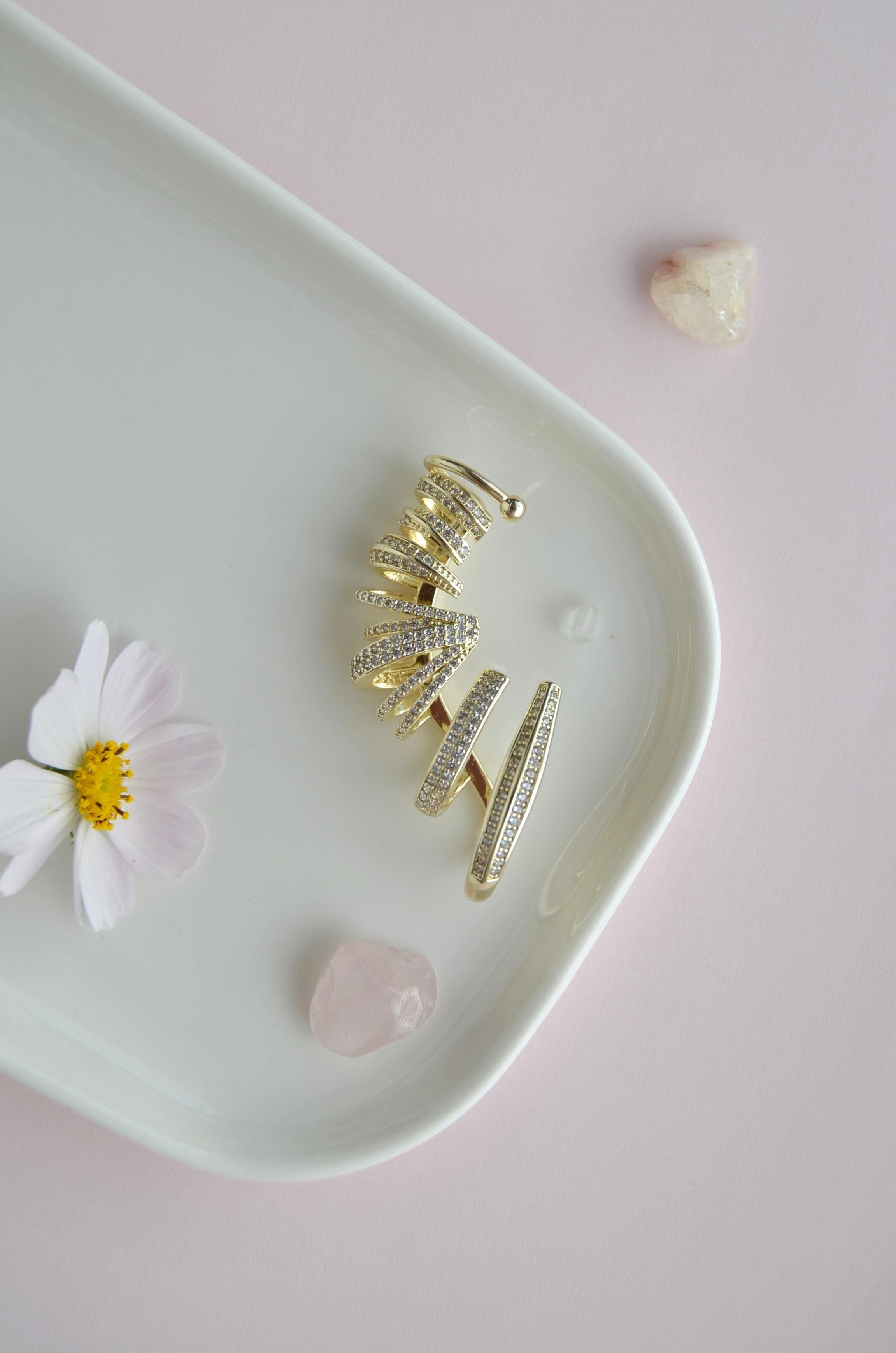 Kulağı Kaplayan Çoklu Earcuff – Zirkon Taşlı Özel Tasarım (Tek Adet)