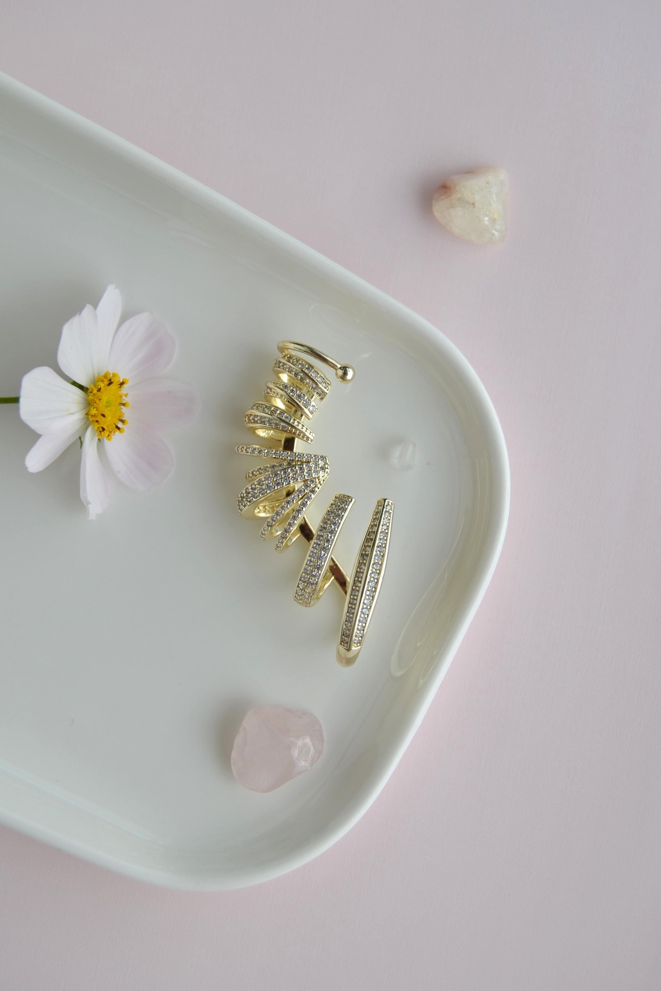 Kulağı Kaplayan Çoklu Earcuff – Zirkon Taşlı Özel Tasarım (Tek Adet)