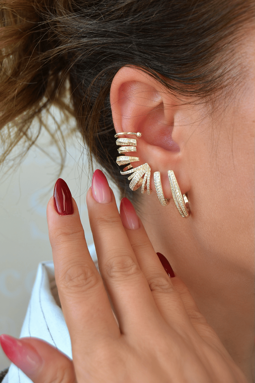 Kulağı Kaplayan Çoklu Earcuff – Zirkon Taşlı Özel Tasarım (Tek Adet)