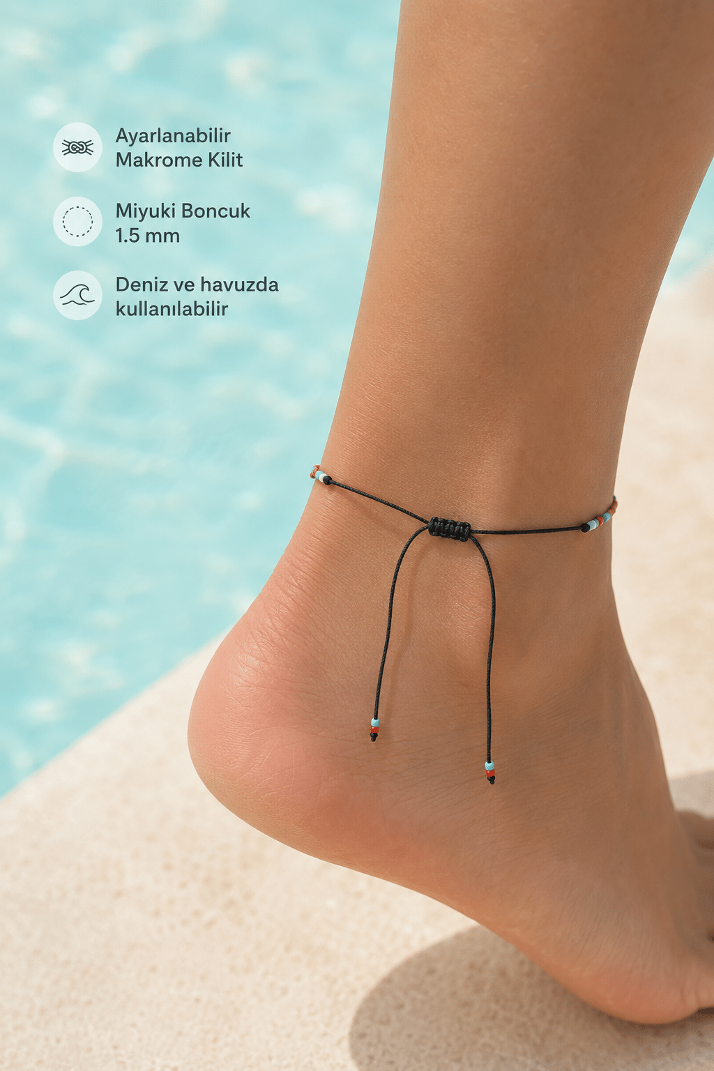 Kum Boncuklu İpli Renkli Halhal