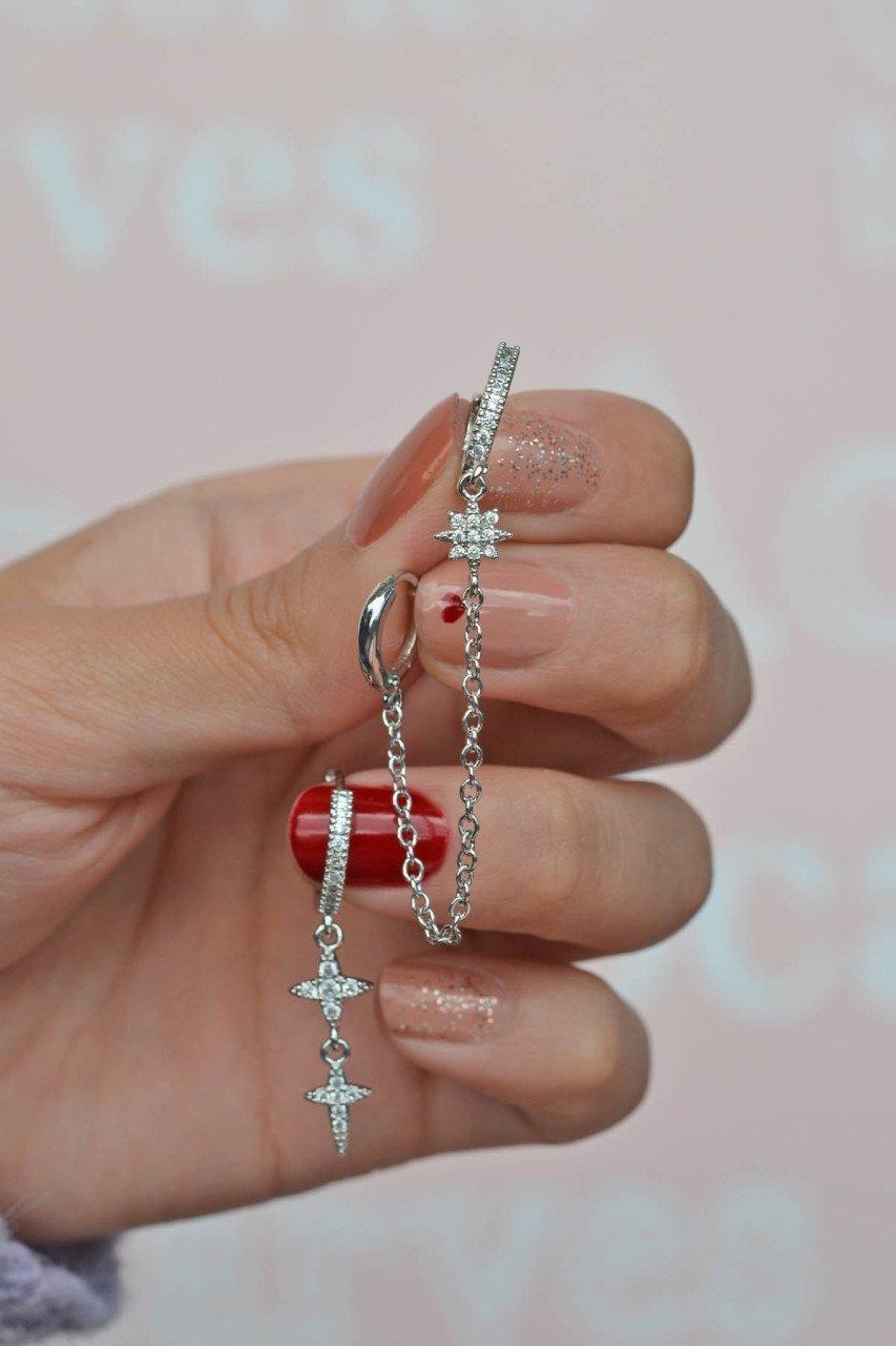 Kuzey Yıldızı 3'lü Set Küpe Gümüş Renk