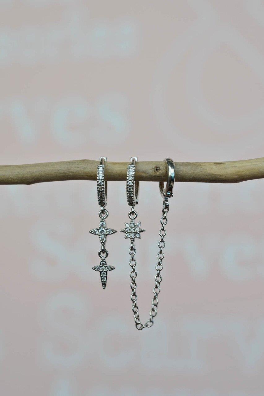 Kuzey Yıldızı 3'lü Set Küpe Gümüş Renk