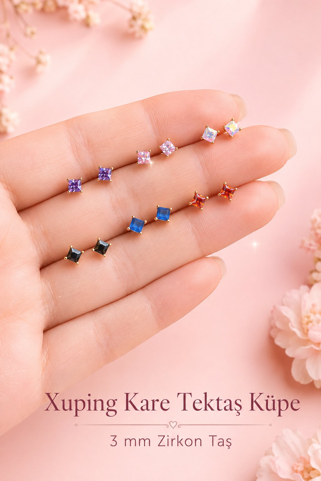 Lacivert Taşlı Zirkon Tektaş Küpe 3 mm