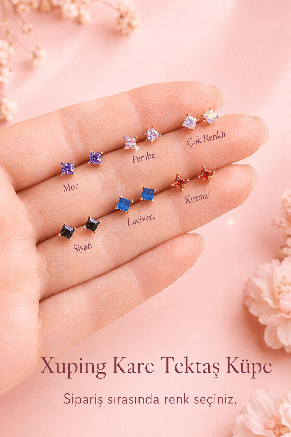 Lacivert Taşlı Zirkon Tektaş Küpe 3 mm