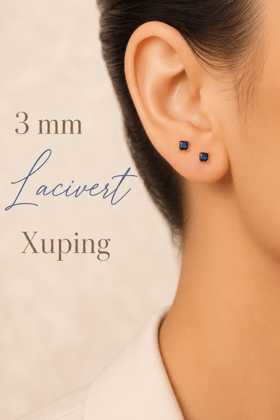 Lacivert Taşlı Zirkon Tektaş Küpe 3 mm